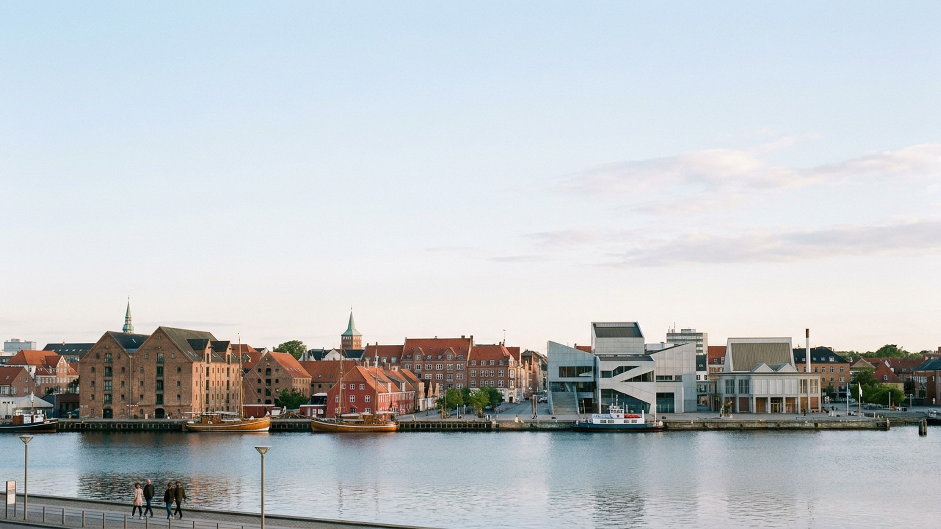 The city seen across its water in Aalborg, Denmark