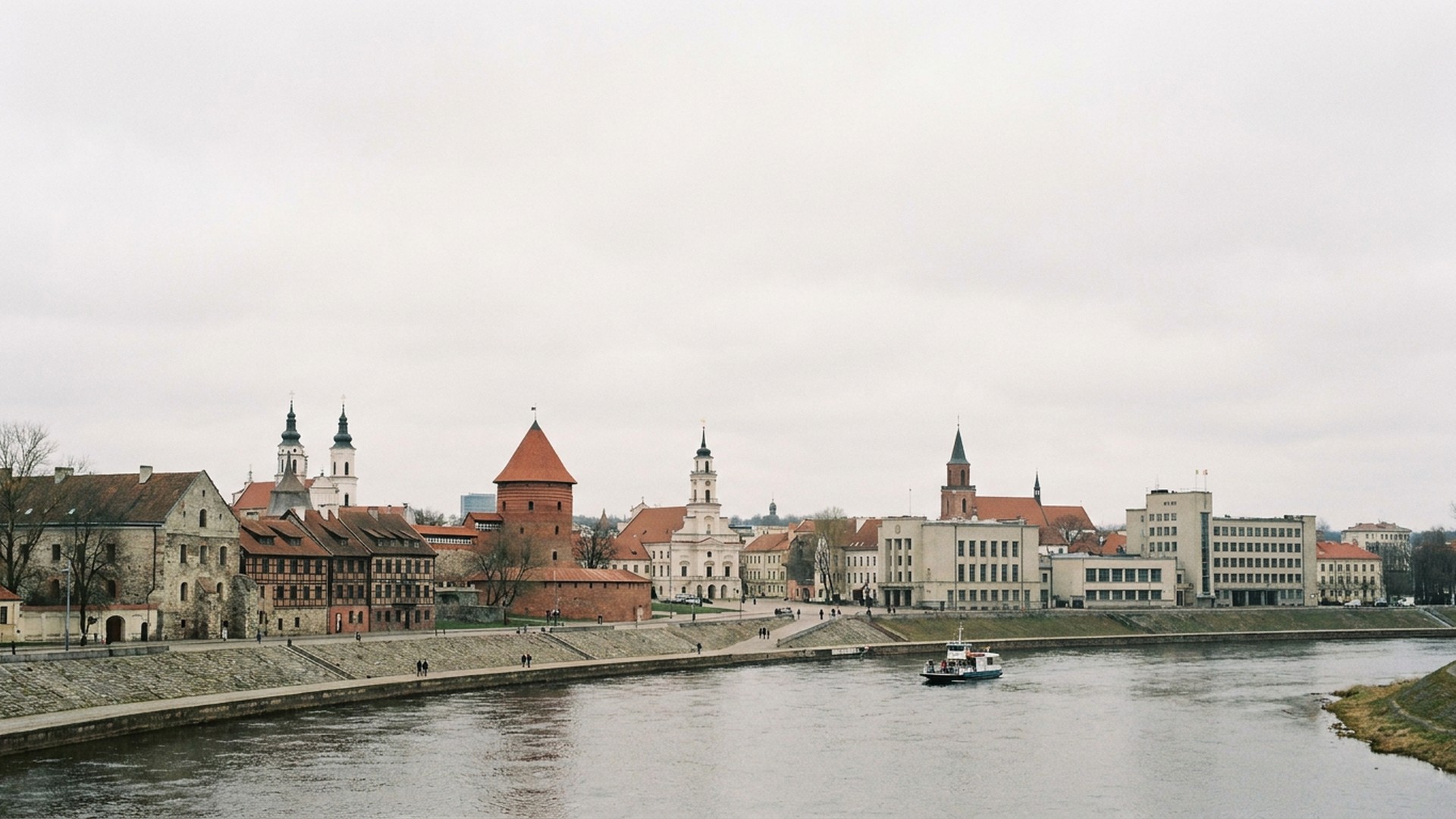 The city seen across its water in Kaunas, Lithuania