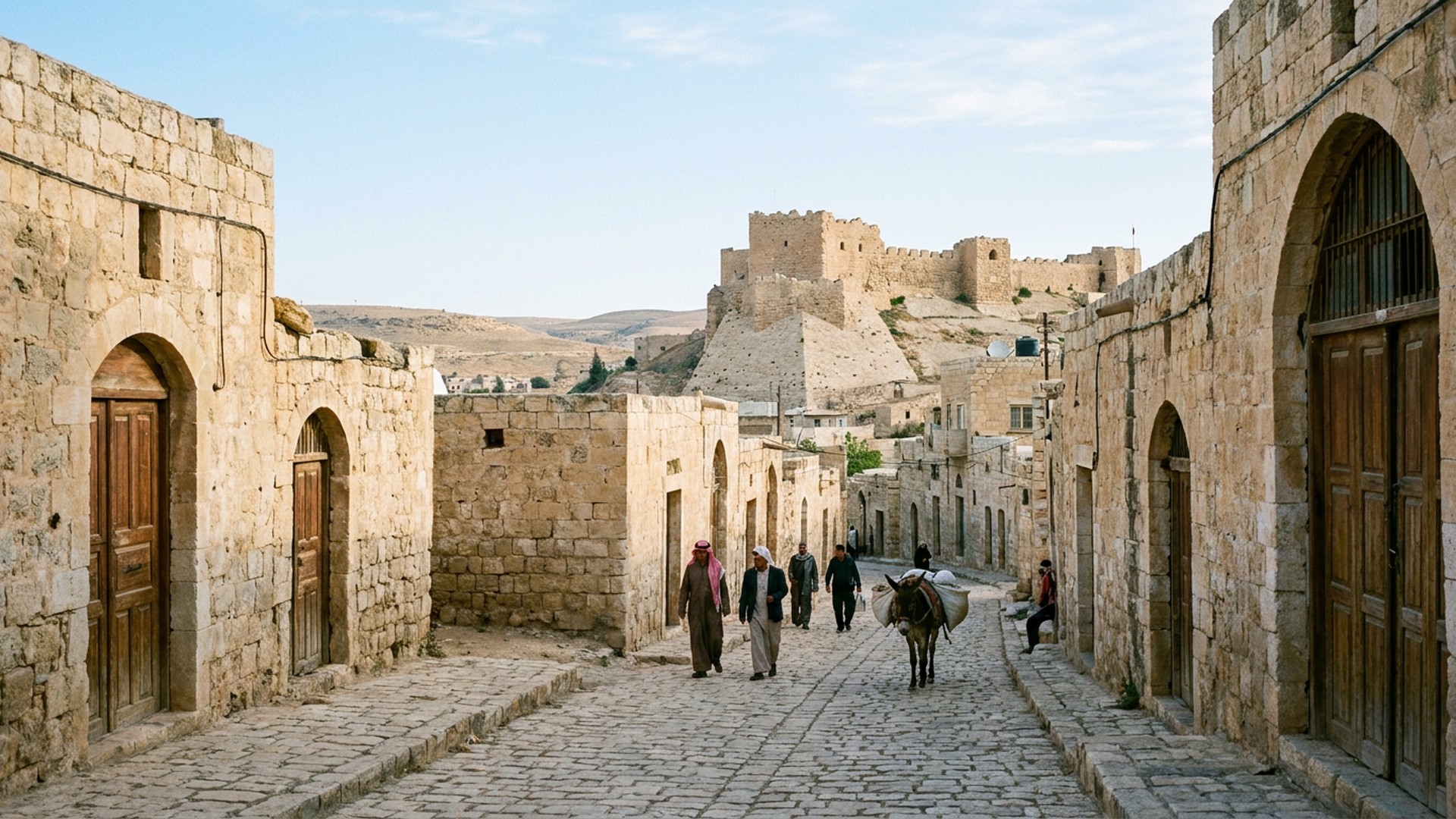 Lane in the old quarter in Qīr Moāv, Jordan