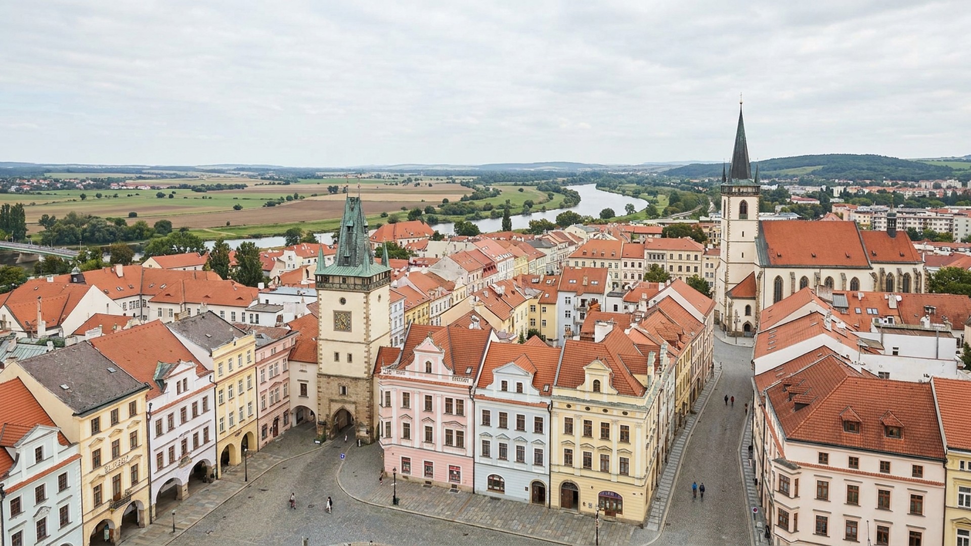 The historic core and surrounding landscape in Pardubice, Czechia