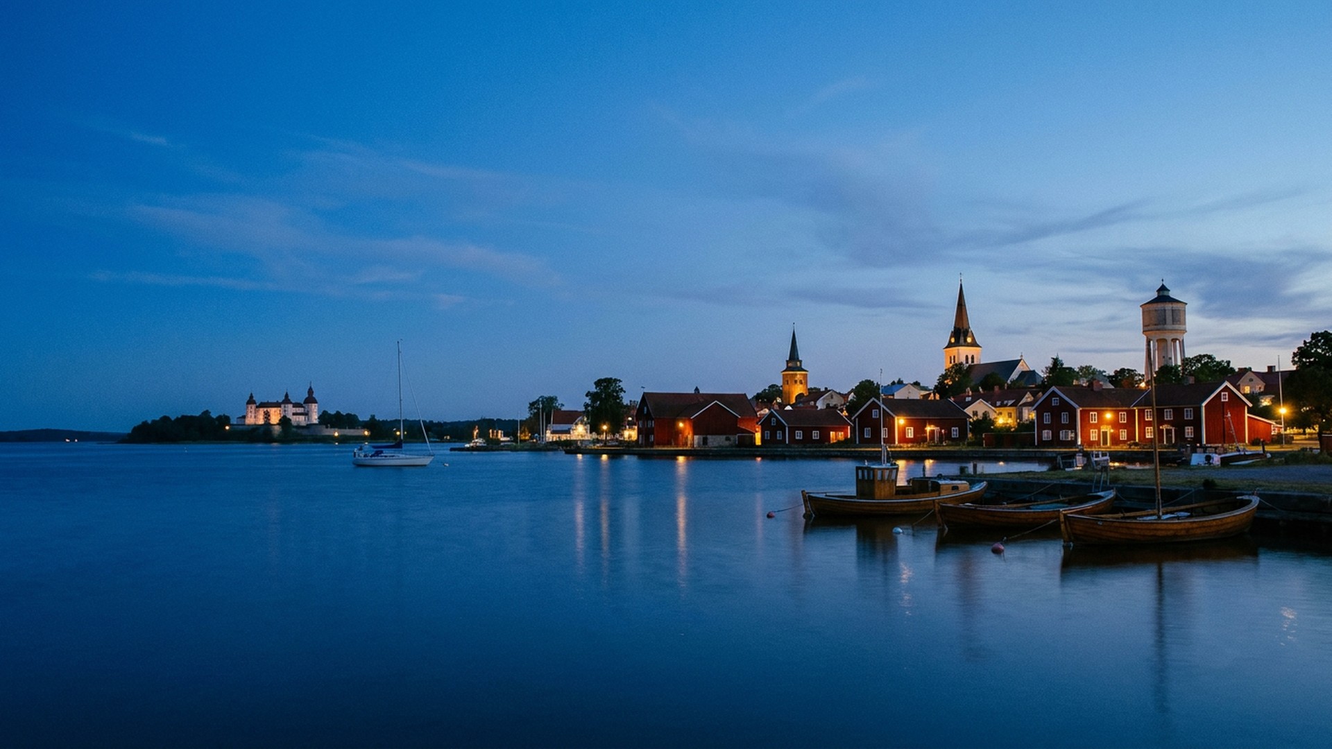 Lakeside settlement across the water in Lidköping, Sweden