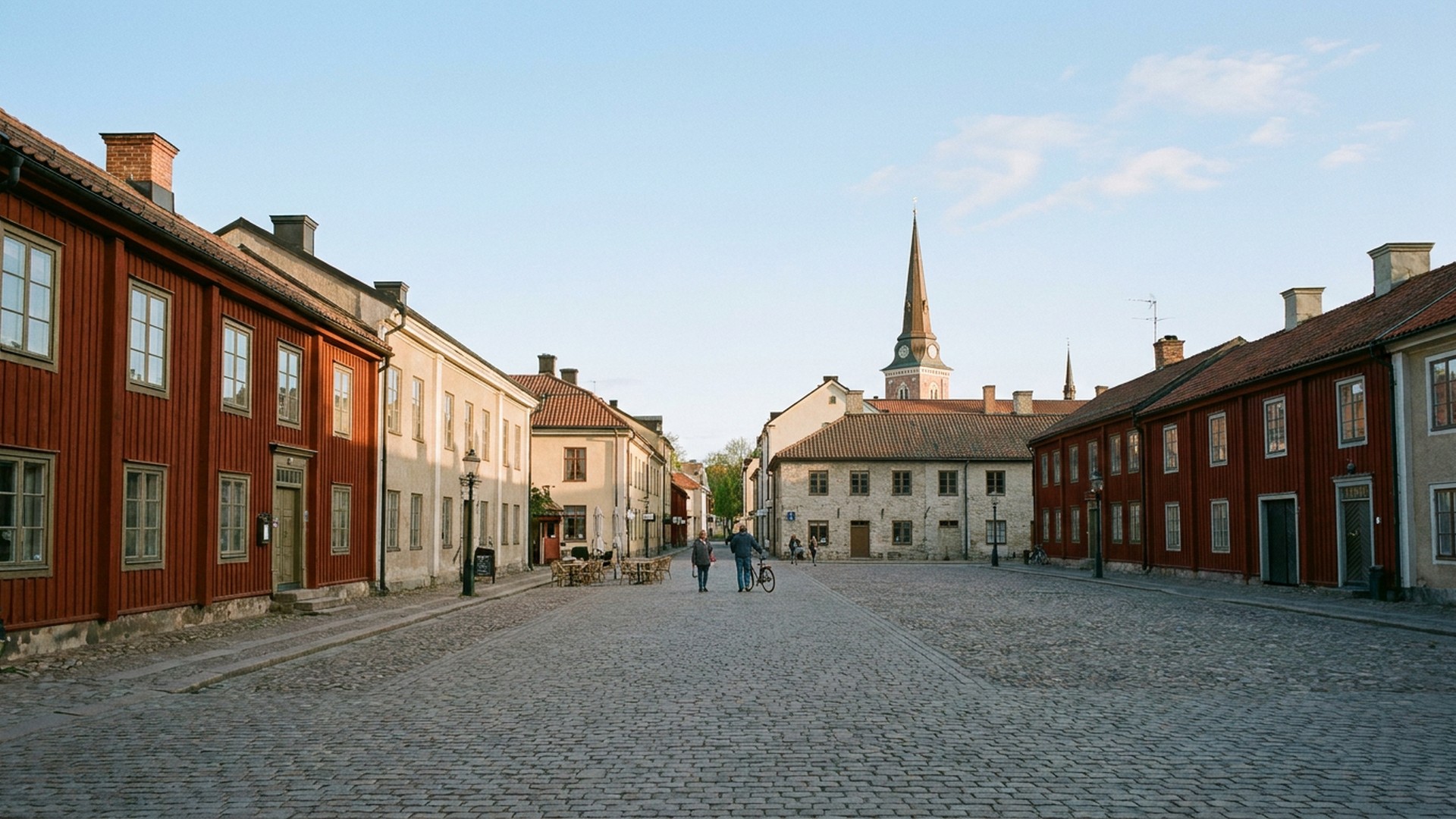 Quiet square with local facades in Västerås, Sweden