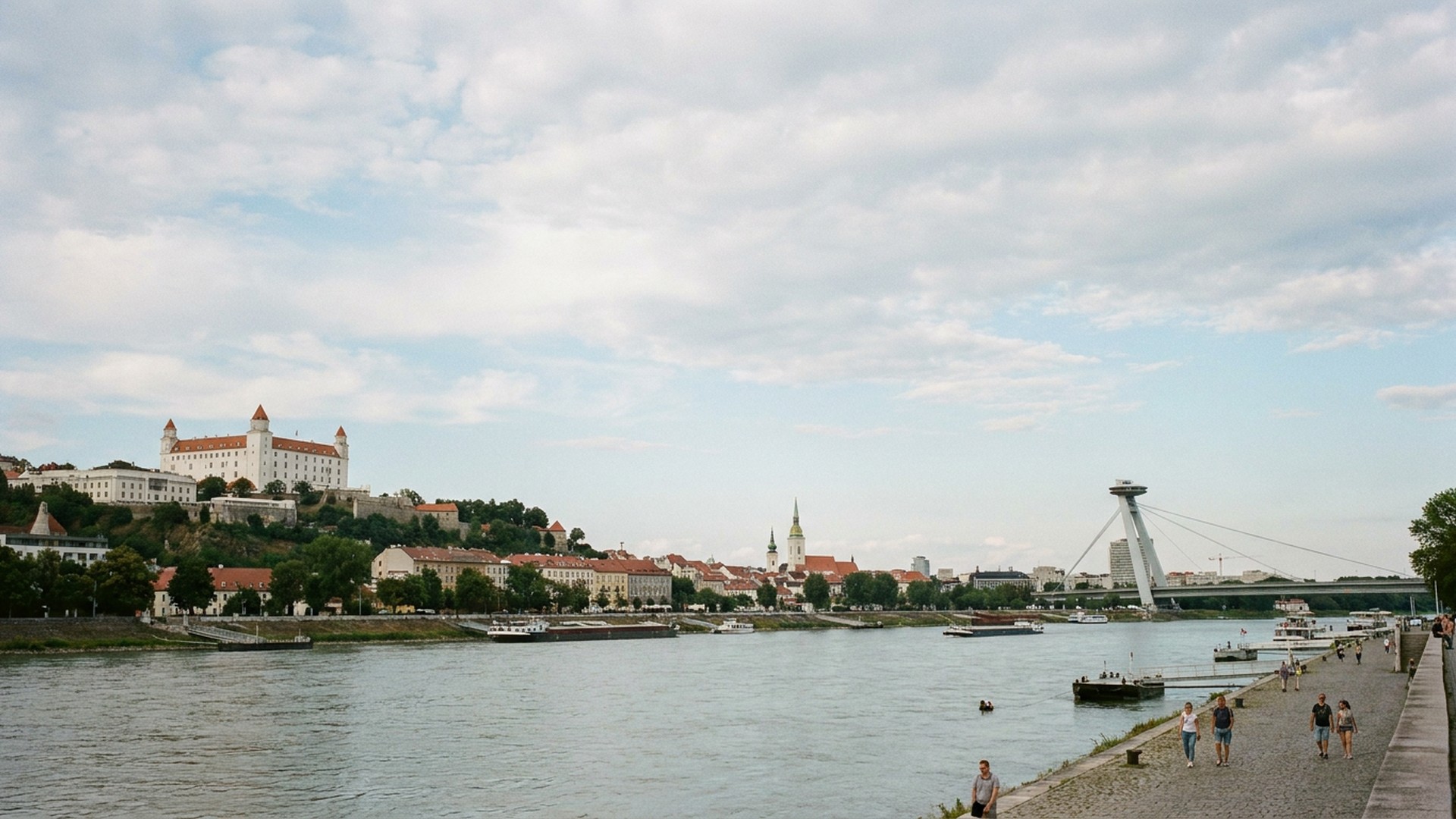 The city seen across its water in Bratislava, Slovakia