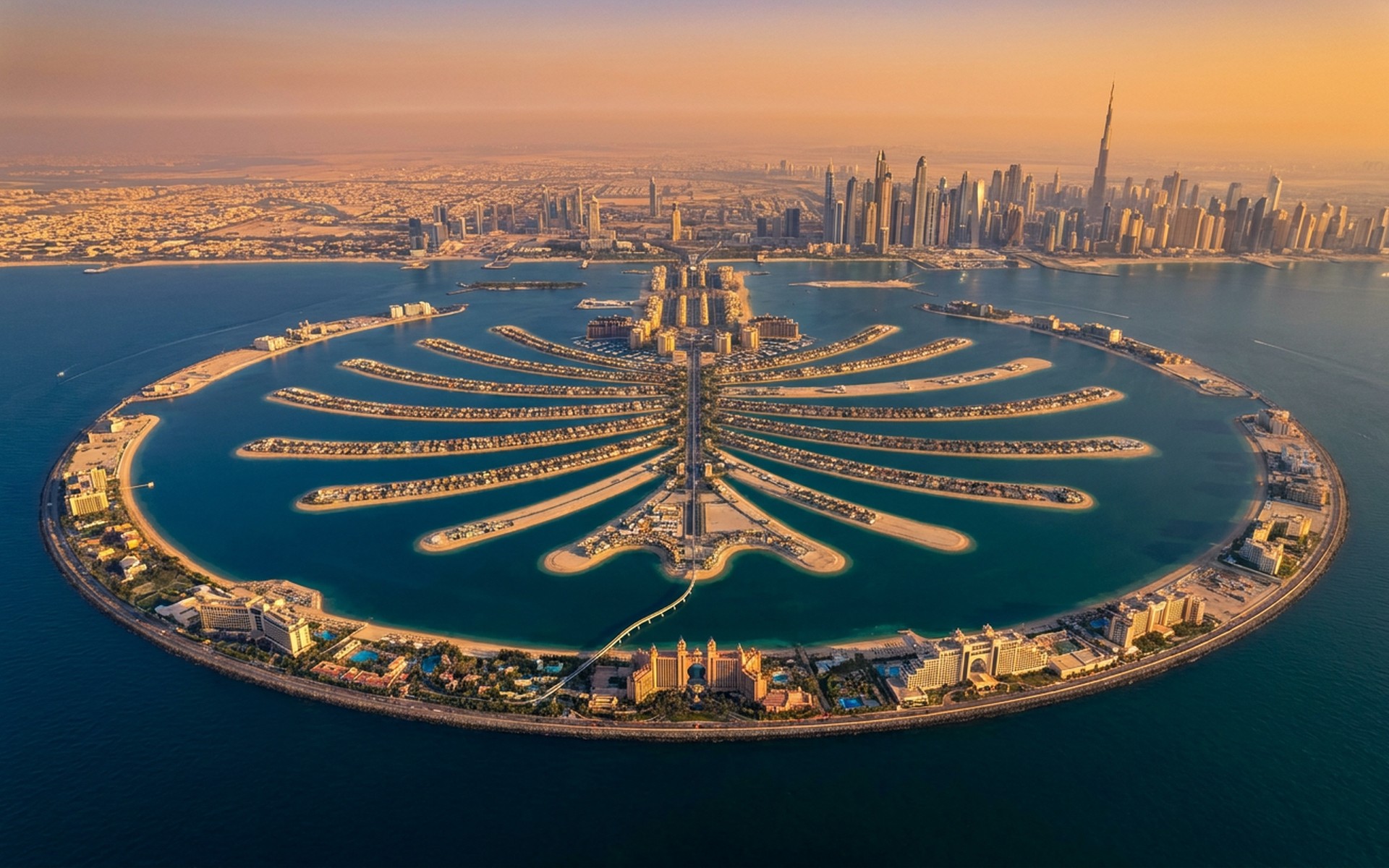 Shoreline and coastal vegetation in Palm Jumeirah & Dubai Marina, United Arab Emirates