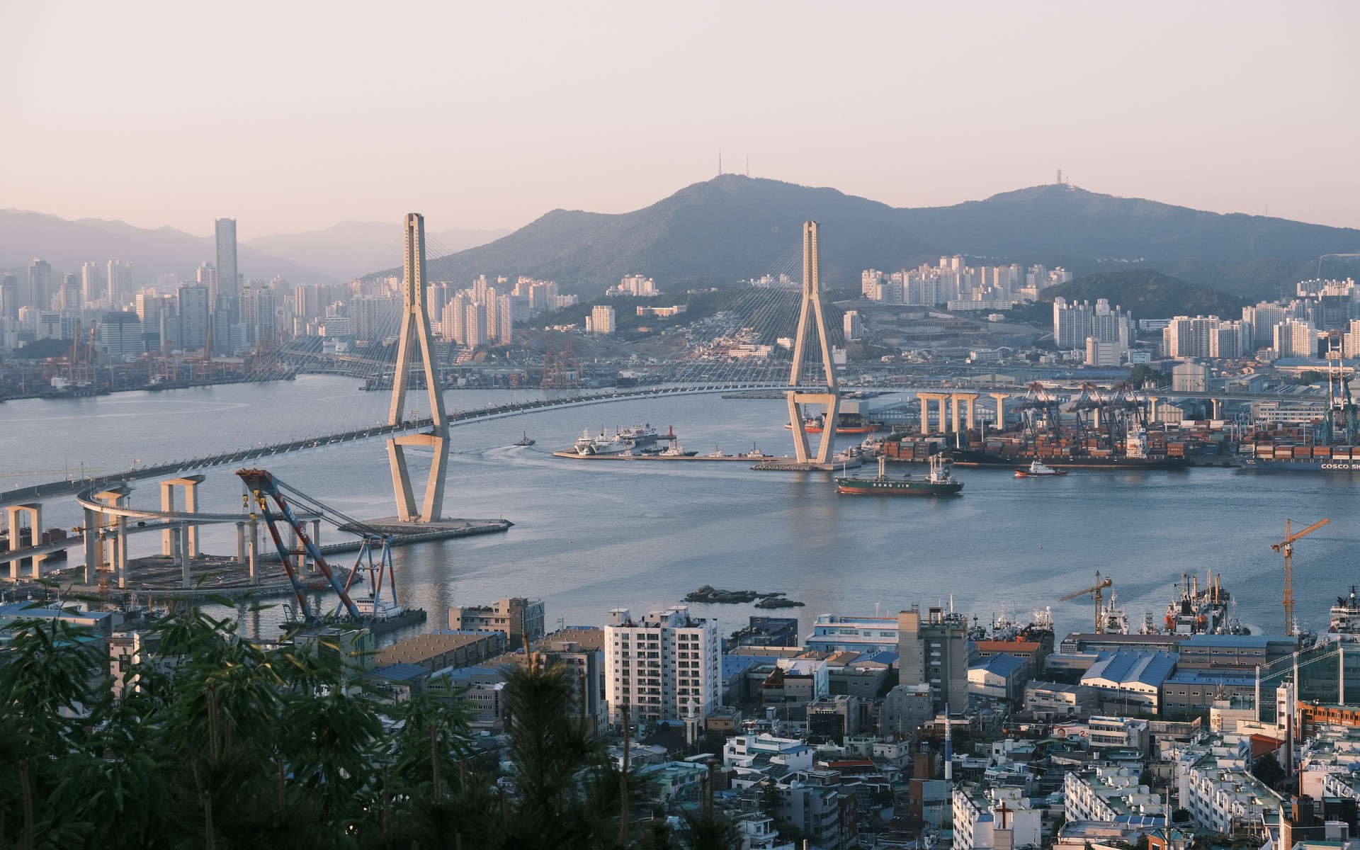 A photograph of Busan Port, South Korea.