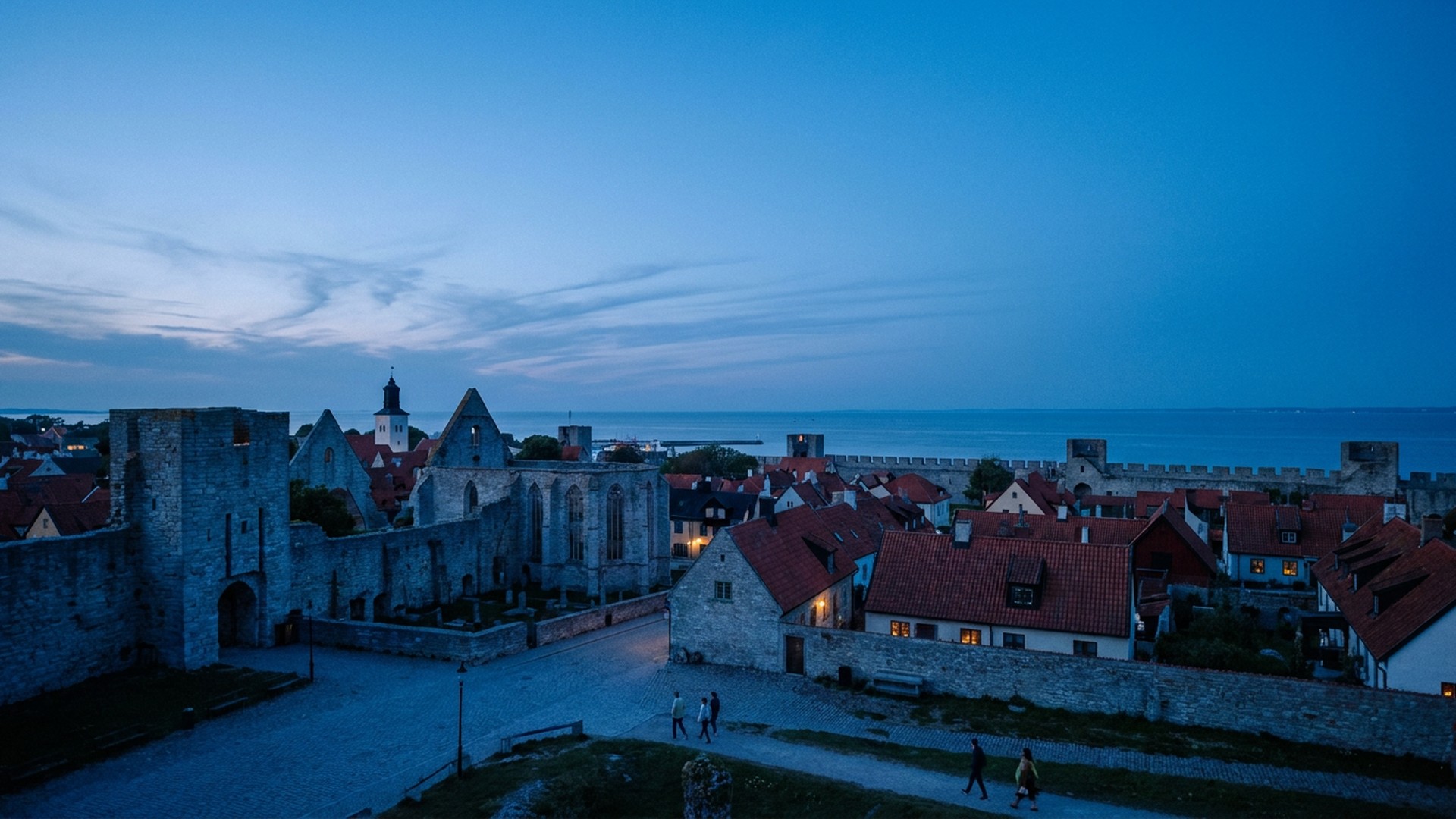 The historic core and surrounding landscape in Visby, Sweden