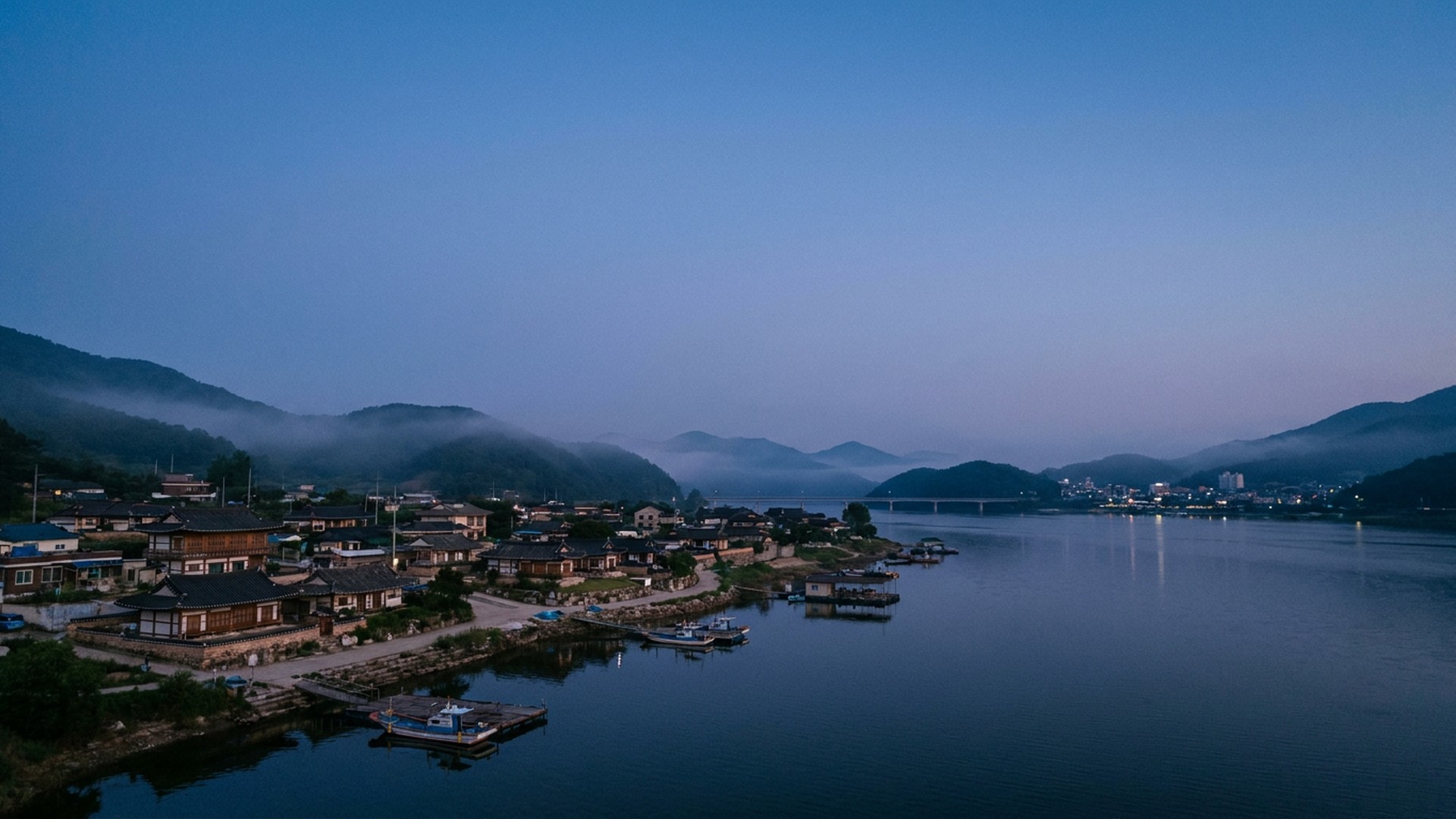 Lakeside settlement across the water in Chungju, South Korea
