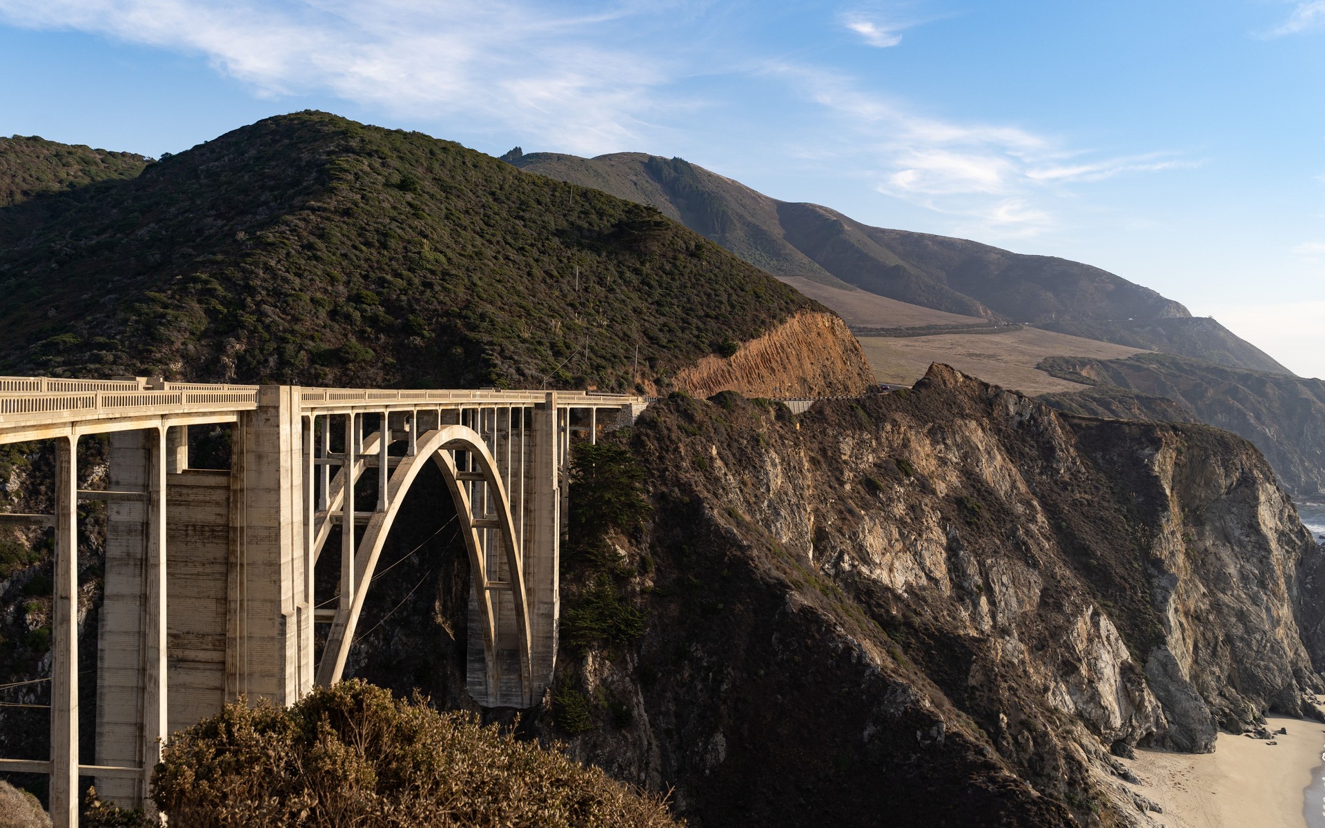 Majestic view of Bixby Creek Bridge along the scenic Pacific Coast Highway.