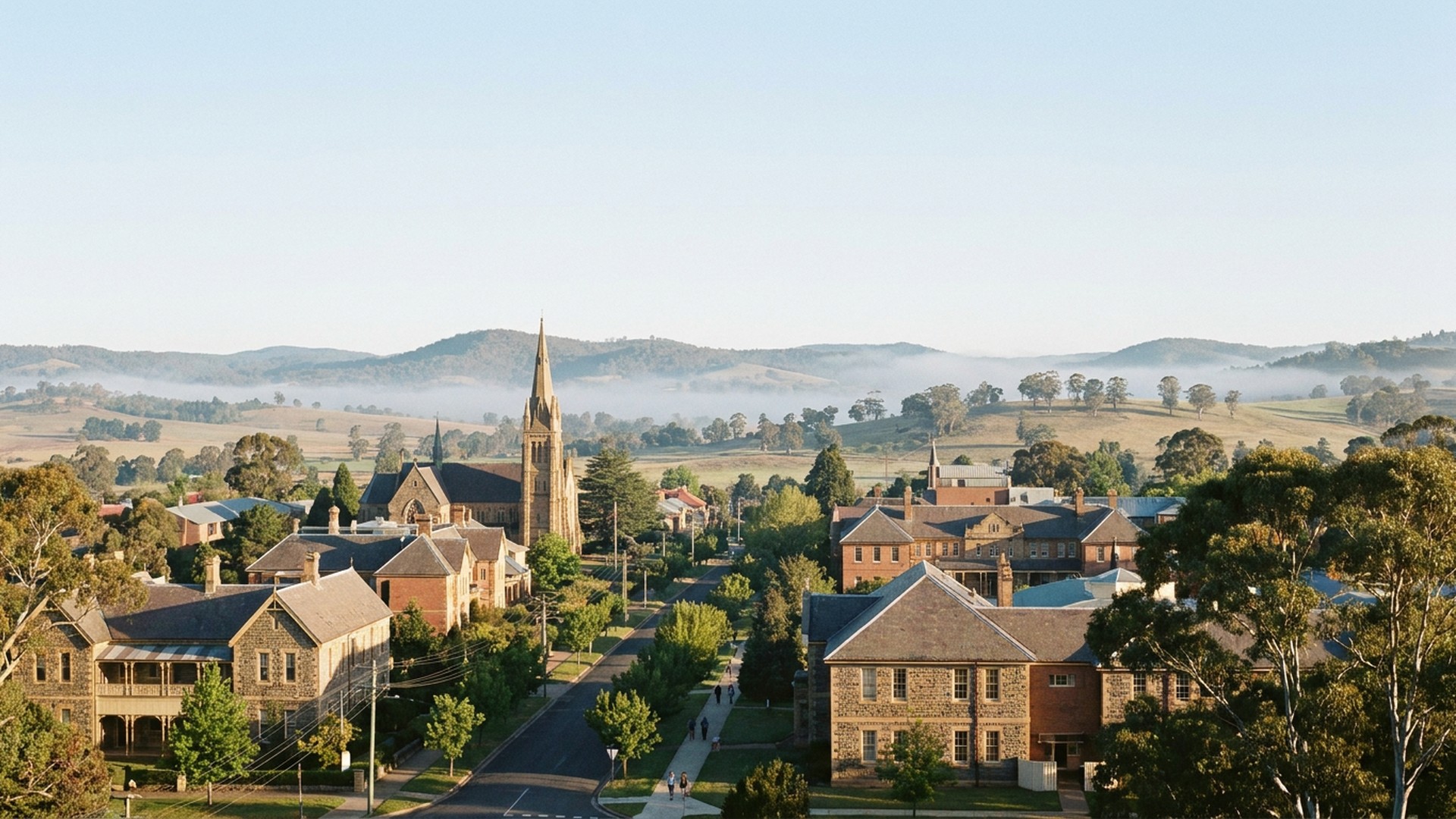 Small settlement in its landscape in Armidale, Australia