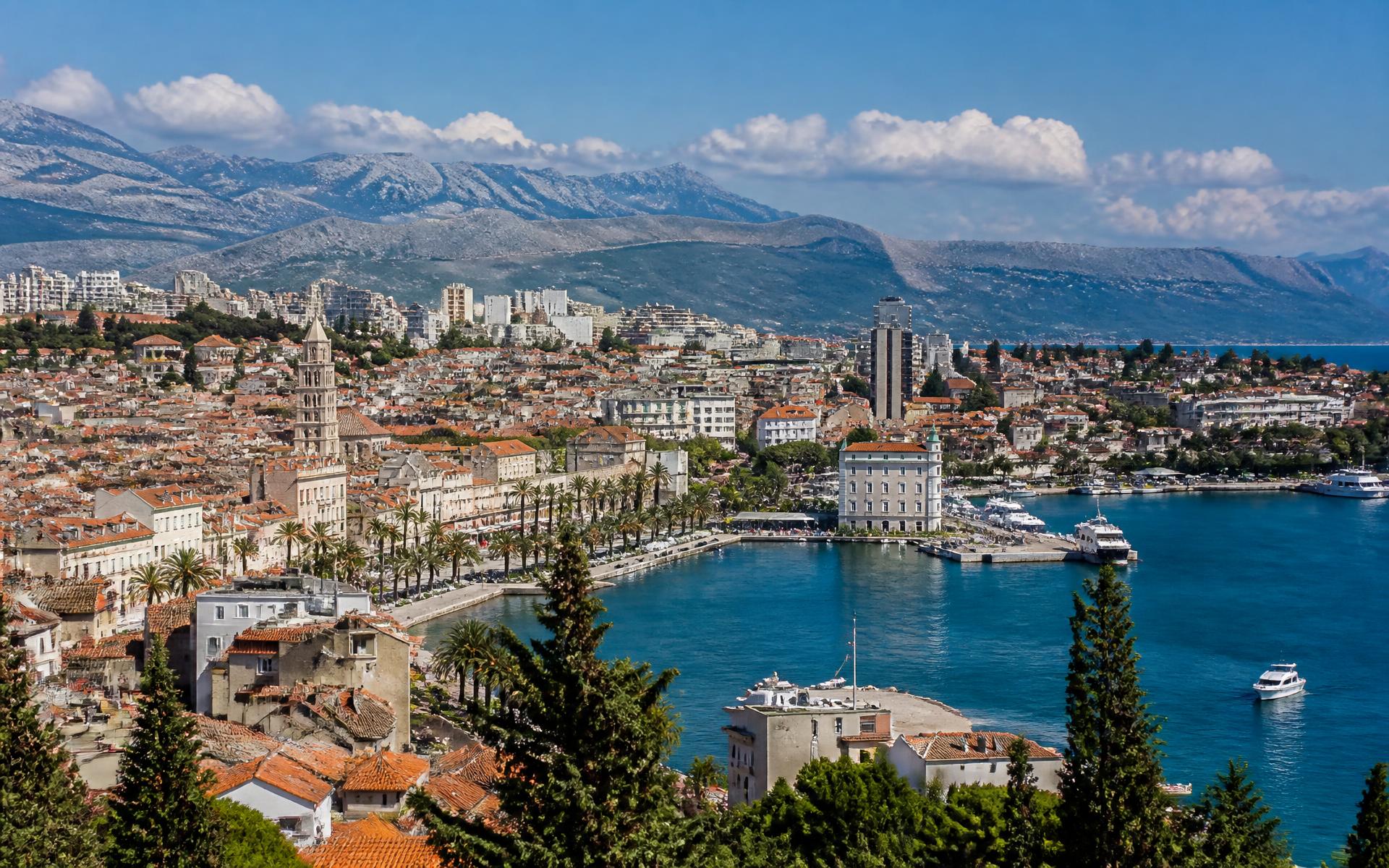 Split's terracotta old town and Adriatic harbour beneath Dalmatian mountains