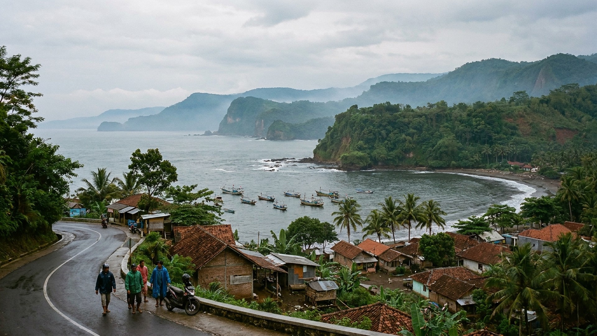 Layered headlands seen from the coast road in Pelabuhanratu, Indonesia