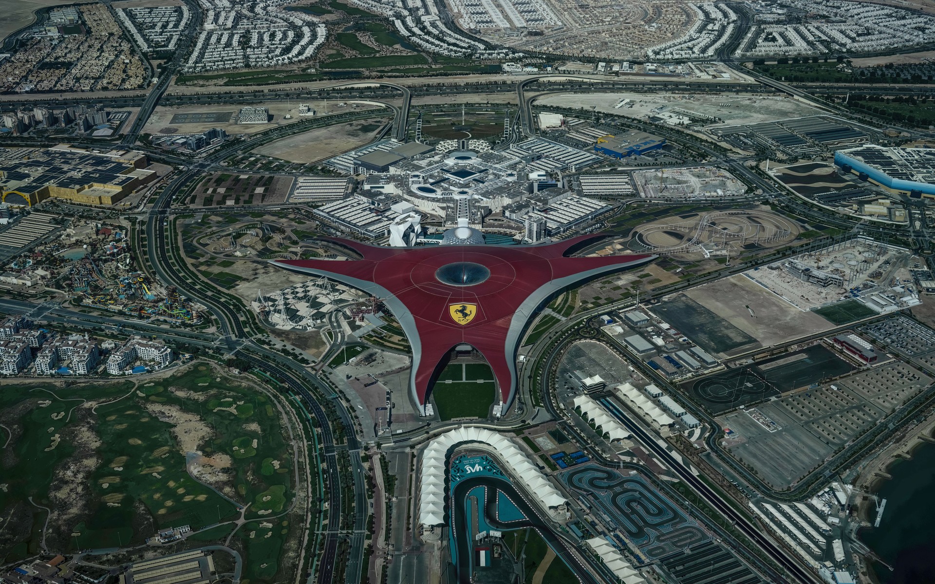 A photograph of Yas Island, Abu Dhabi, United Arab Emirates.