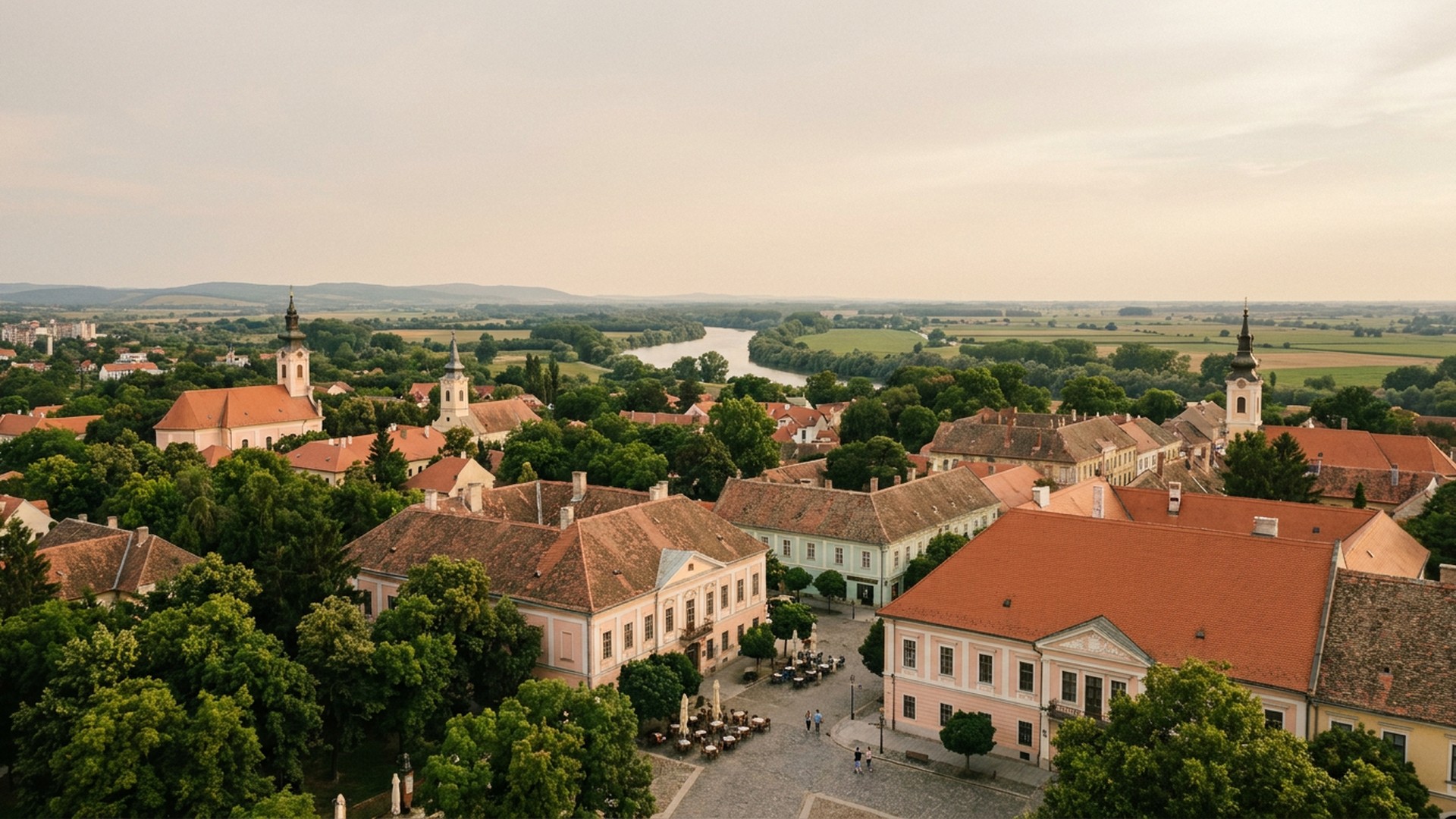 The historic core and surrounding landscape in Sombor, Serbia