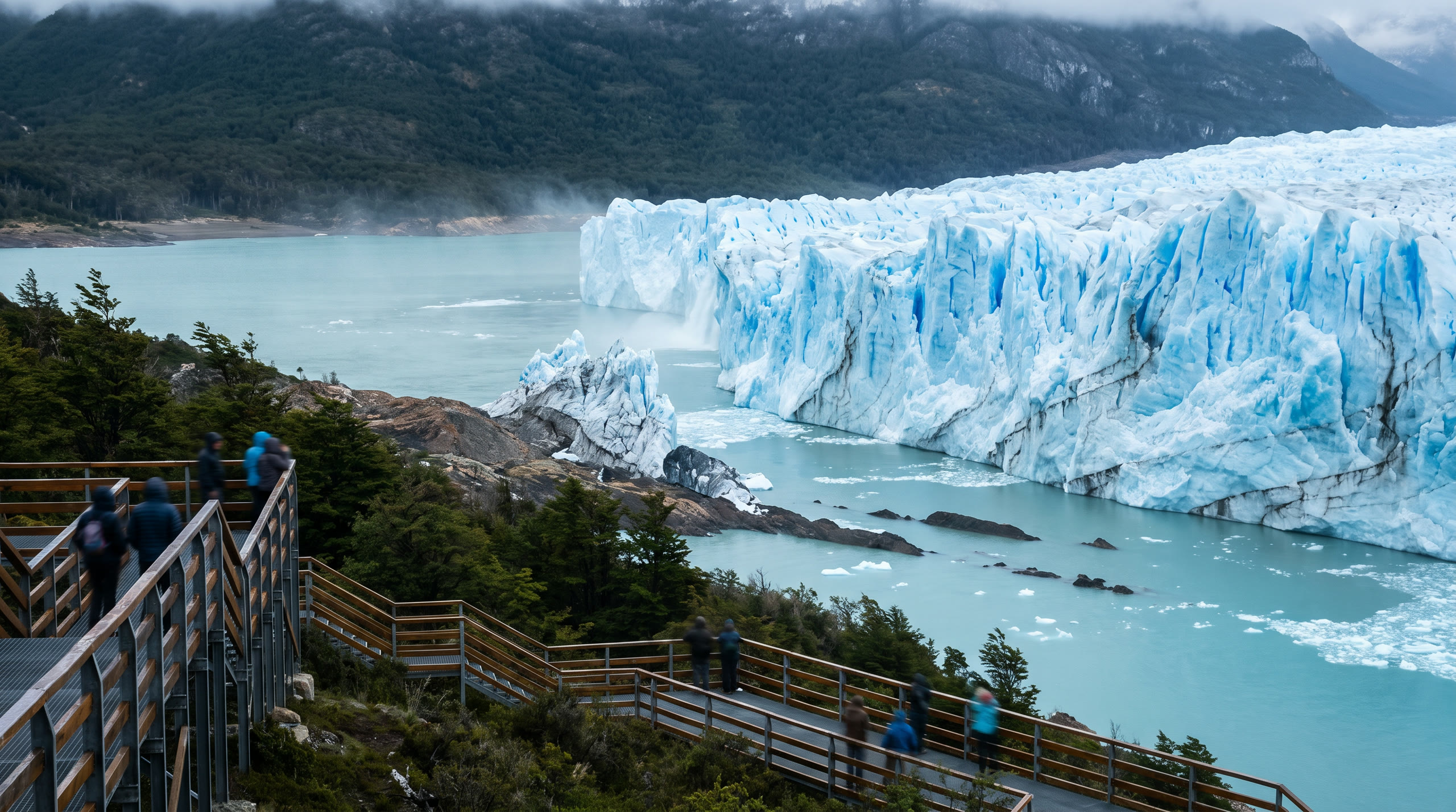 the glacier's blue calving face meeting the lake at El Calafate & Perito Moreno, Argentina, in midday light — original Triple VIP destination visual.