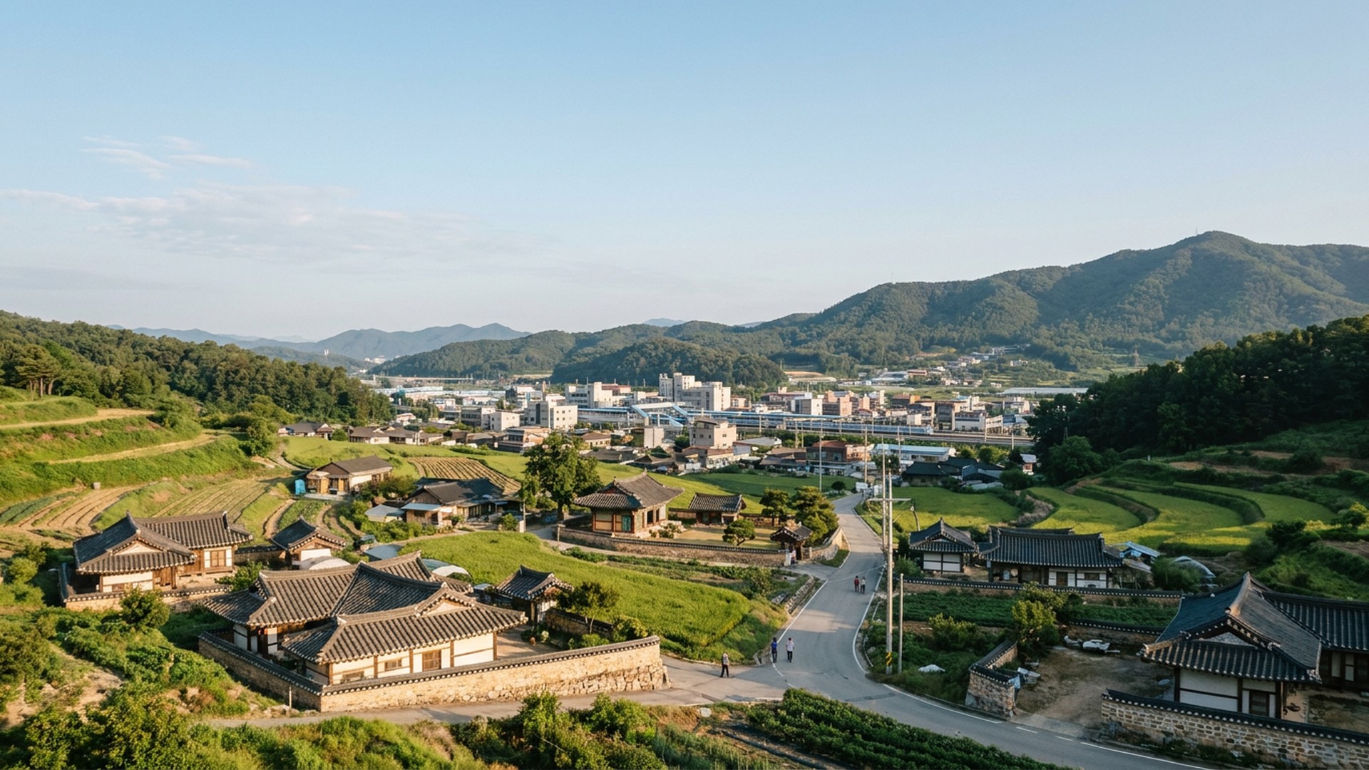 Small settlement in its landscape in Cheonan, South Korea