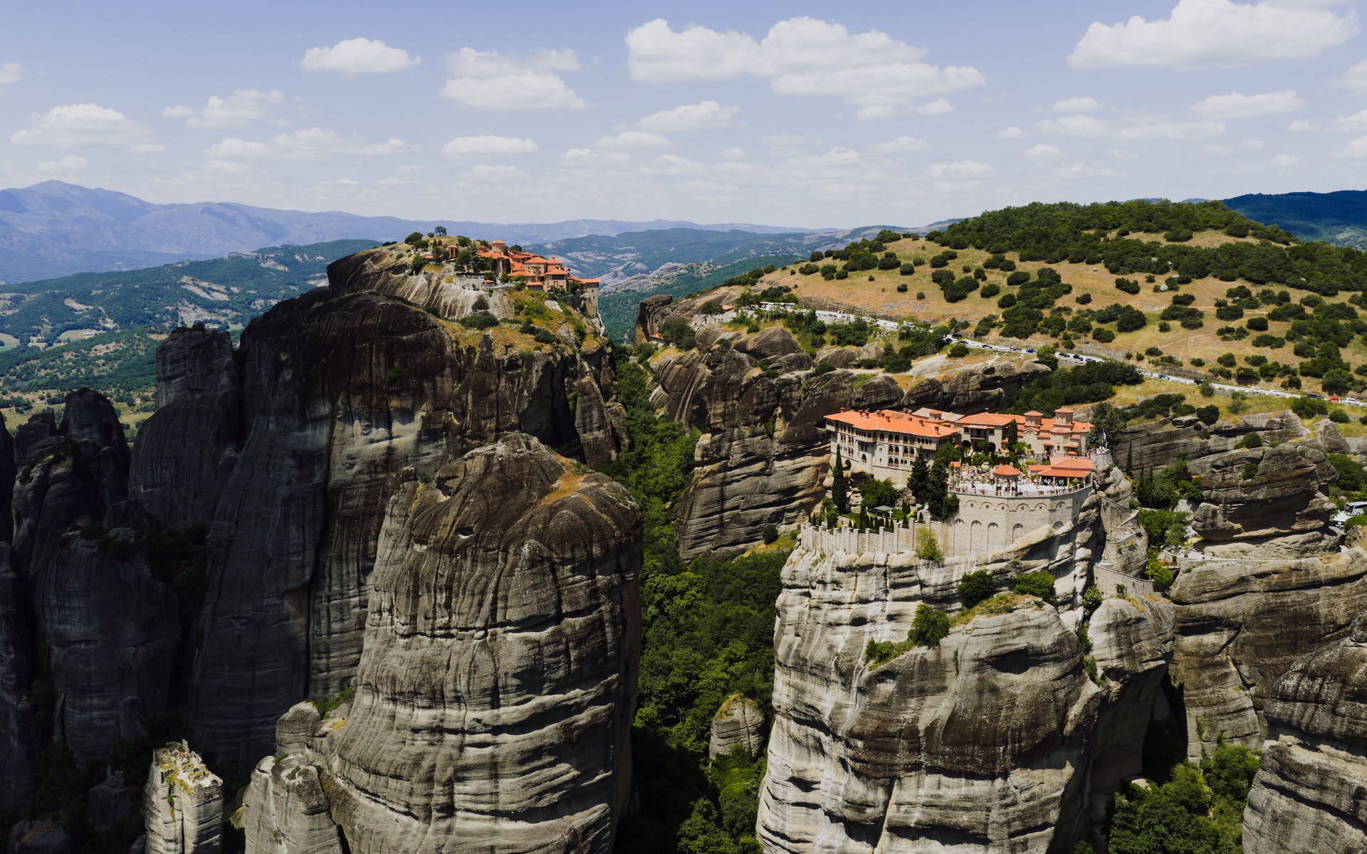 A photograph of Meteora, Greece.