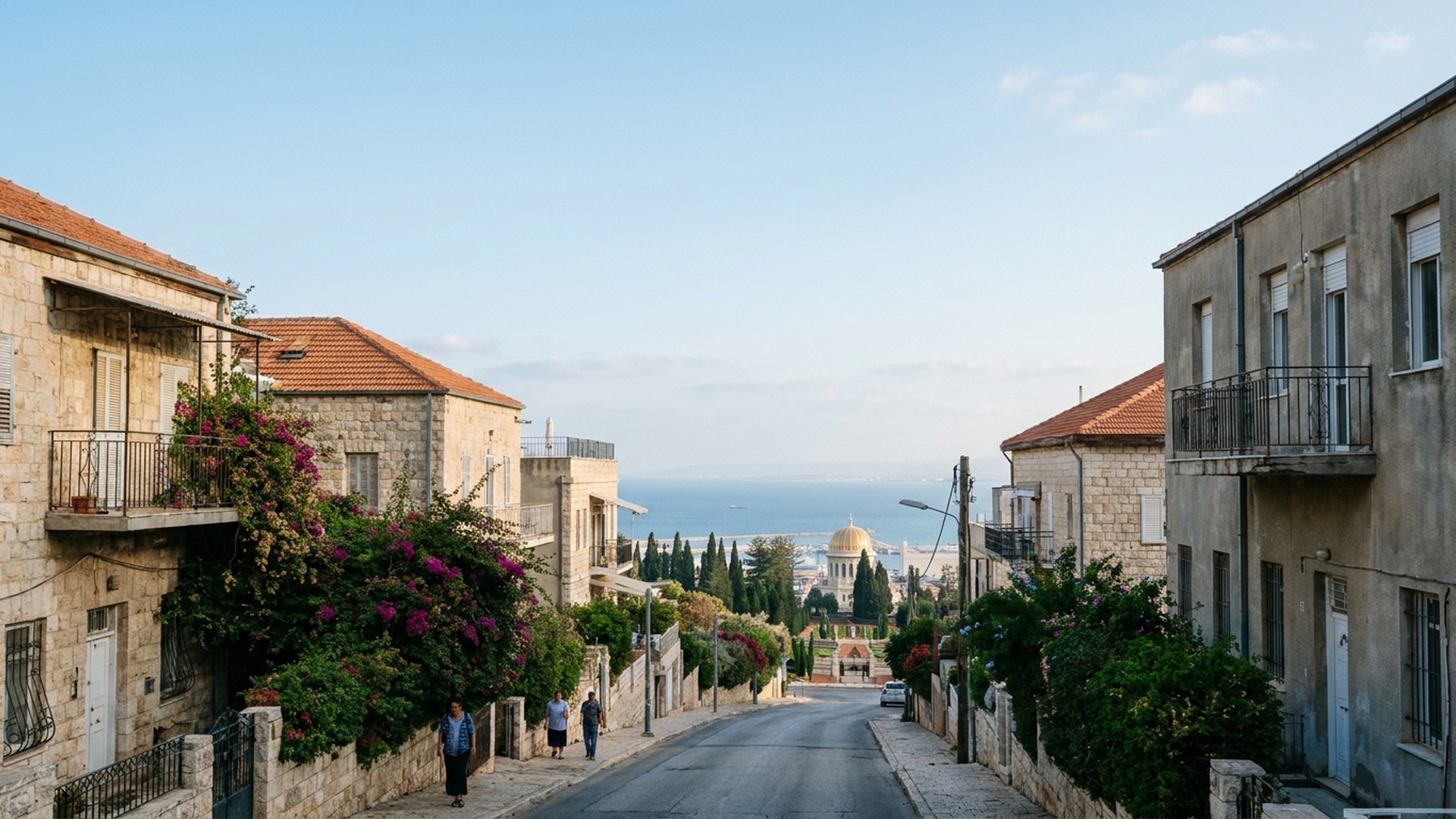 Street-level view of the civic architecture in Haifa, Israel