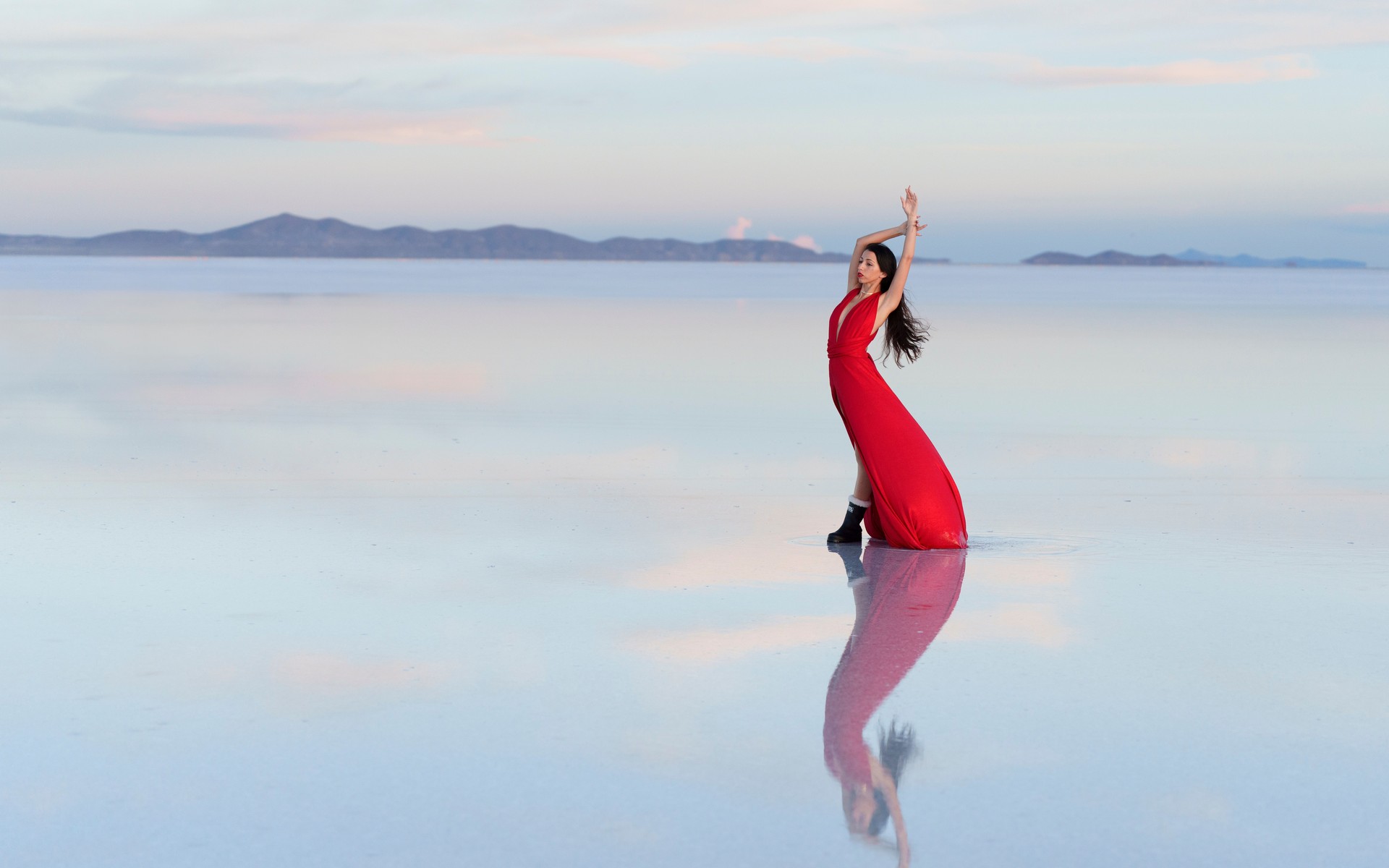 A photograph of Uyuni Mirror Season, Bolivia.