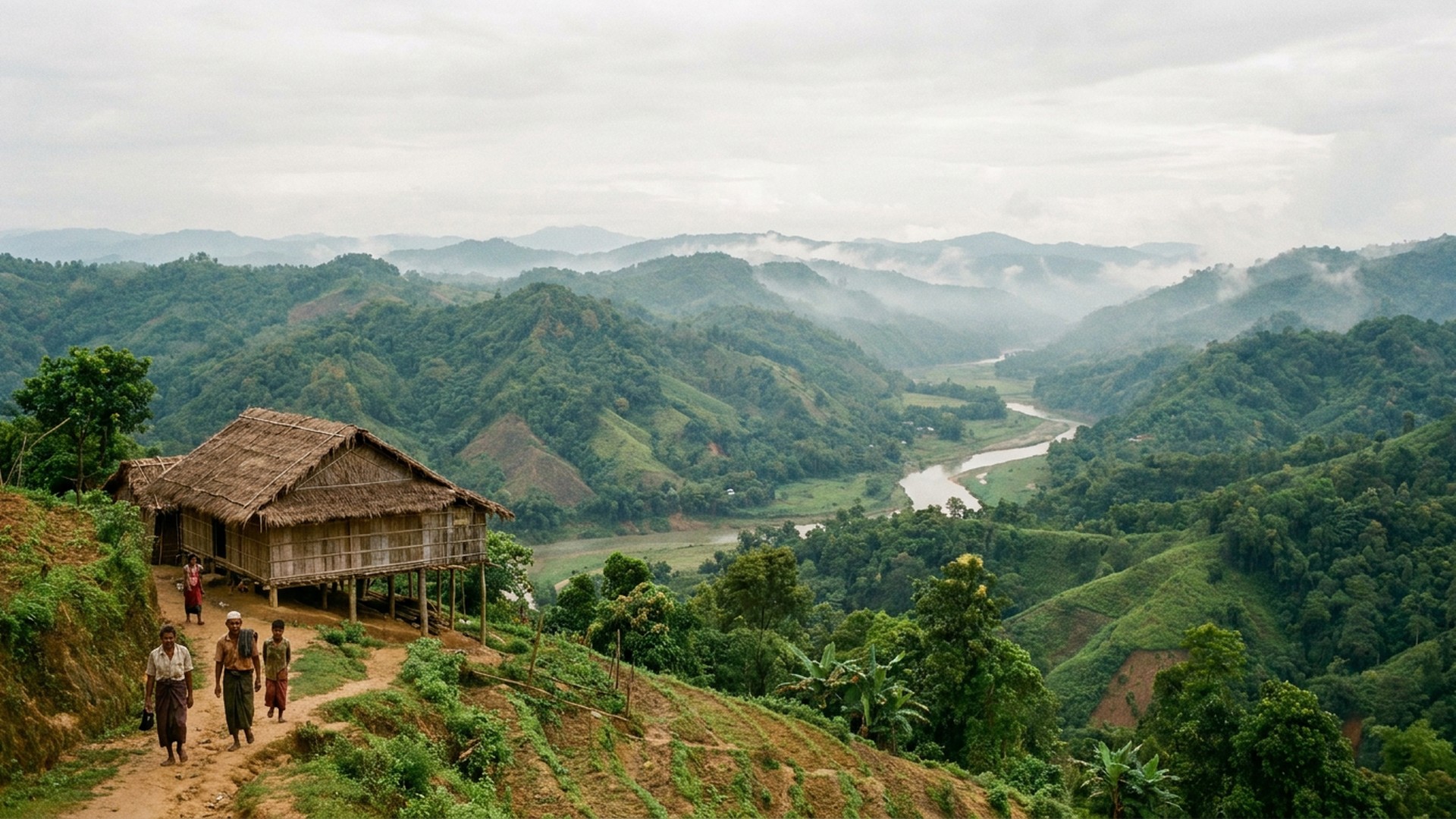 Mountain range across the valley in Bāndarban, Bangladesh