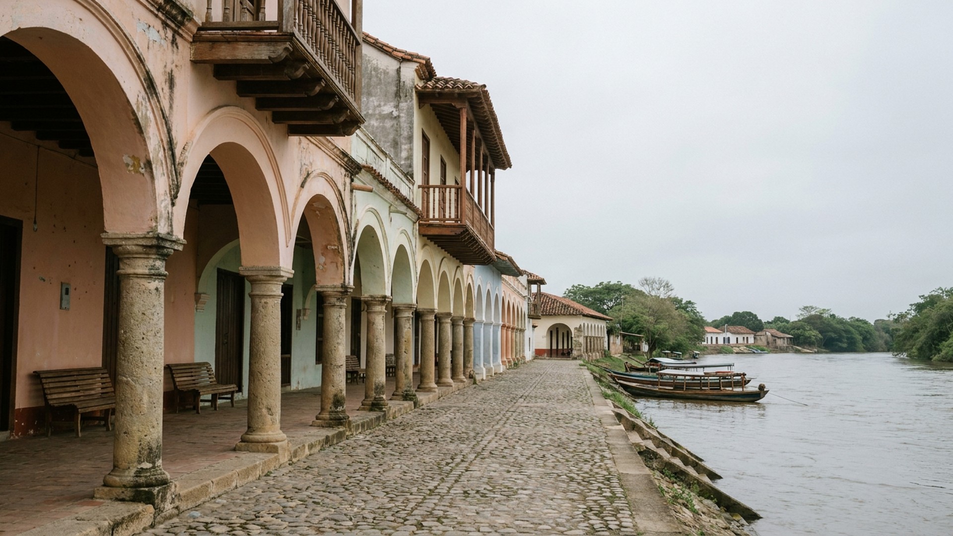 Arcaded public space in Lorica, Colombia