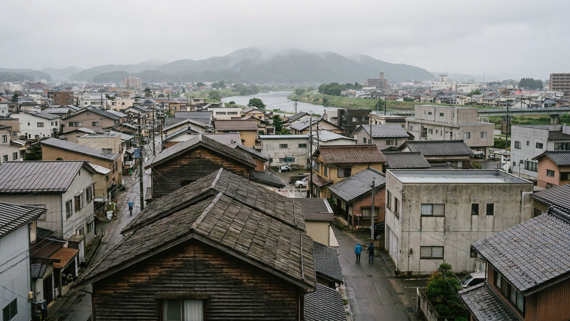 Rooftops and local building stock in Akita, Japan