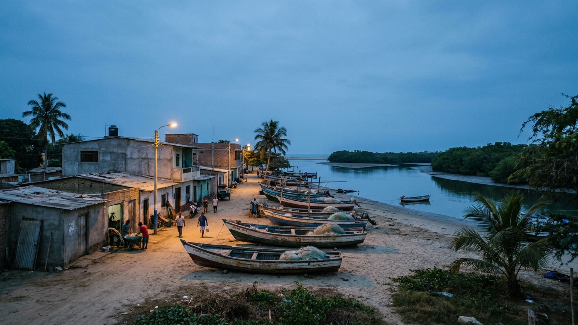 Local fishing boats on the waterfront in Tumbes, Peru