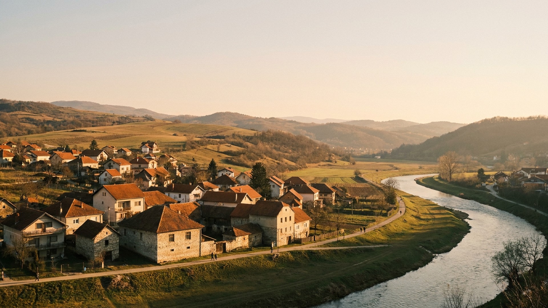 Small settlement in its landscape in Čačak, Serbia
