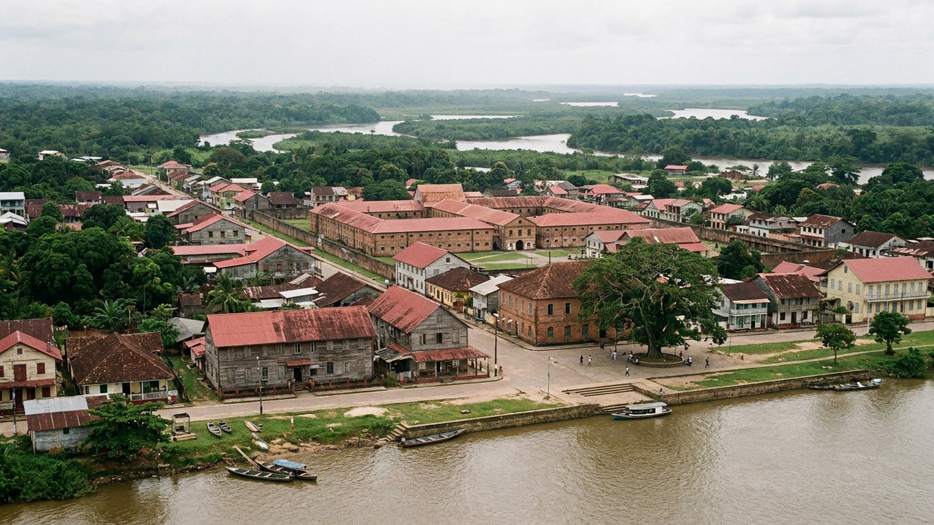 The historic core and surrounding landscape in Saint-Laurent-du-Maroni, French Guiana