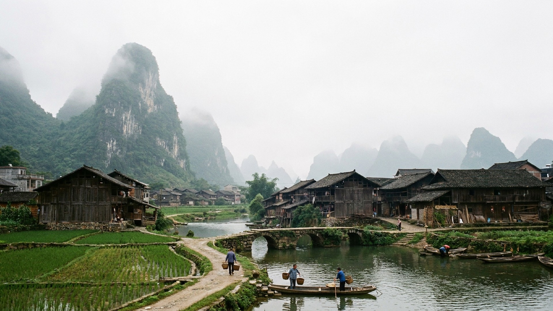 Small settlement in its landscape in Hezhou, China