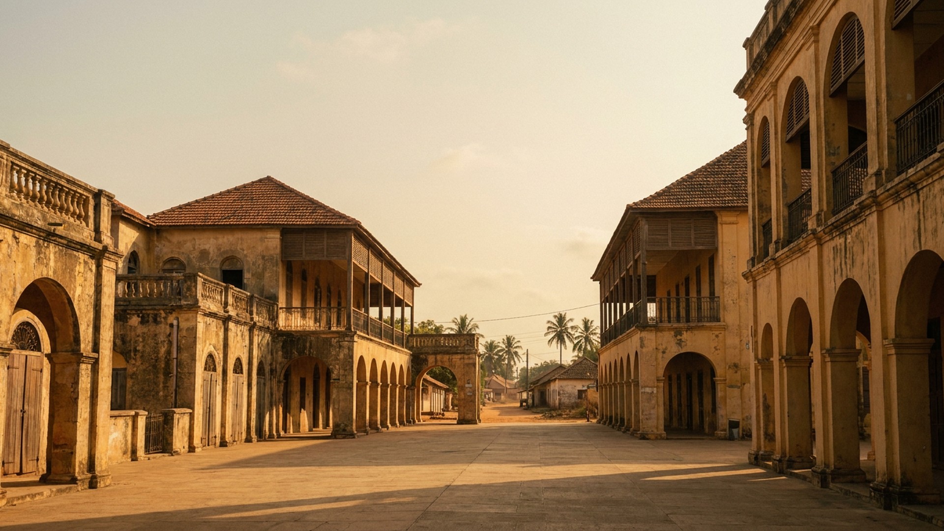 Arcaded public space in Porto-Novo, Benin