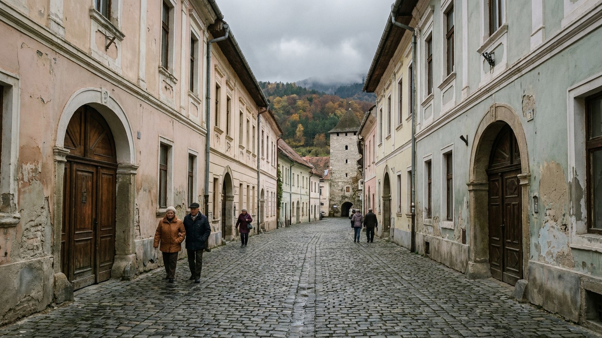 Lane in the old quarter in Rožňava, Slovakia