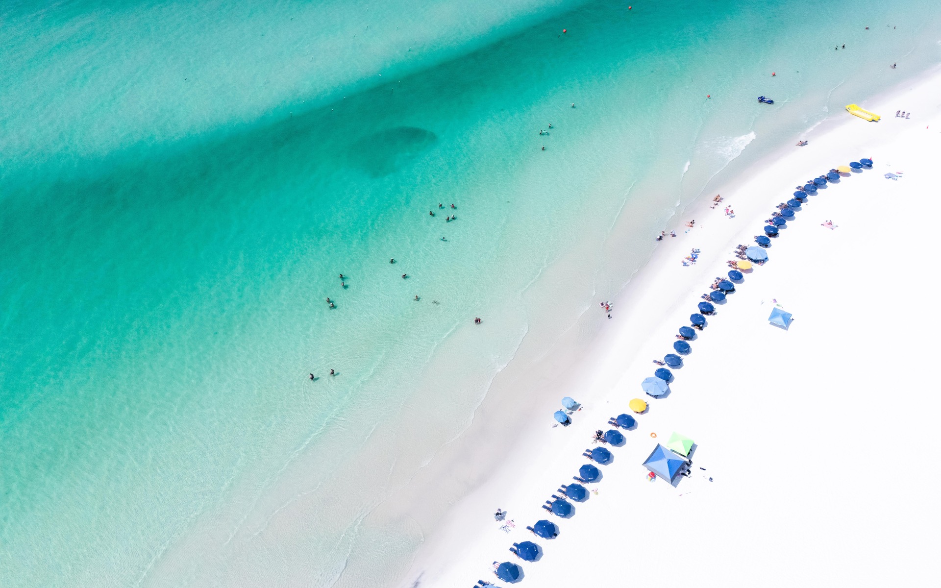 Aerial view of Santa Rosa Beach and the turquoise Gulf waters along 30A and the Emerald Coast, United States