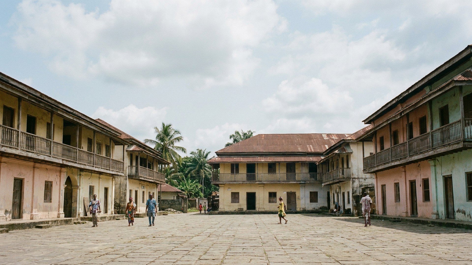Quiet square with local facades in Calabar, Nigeria
