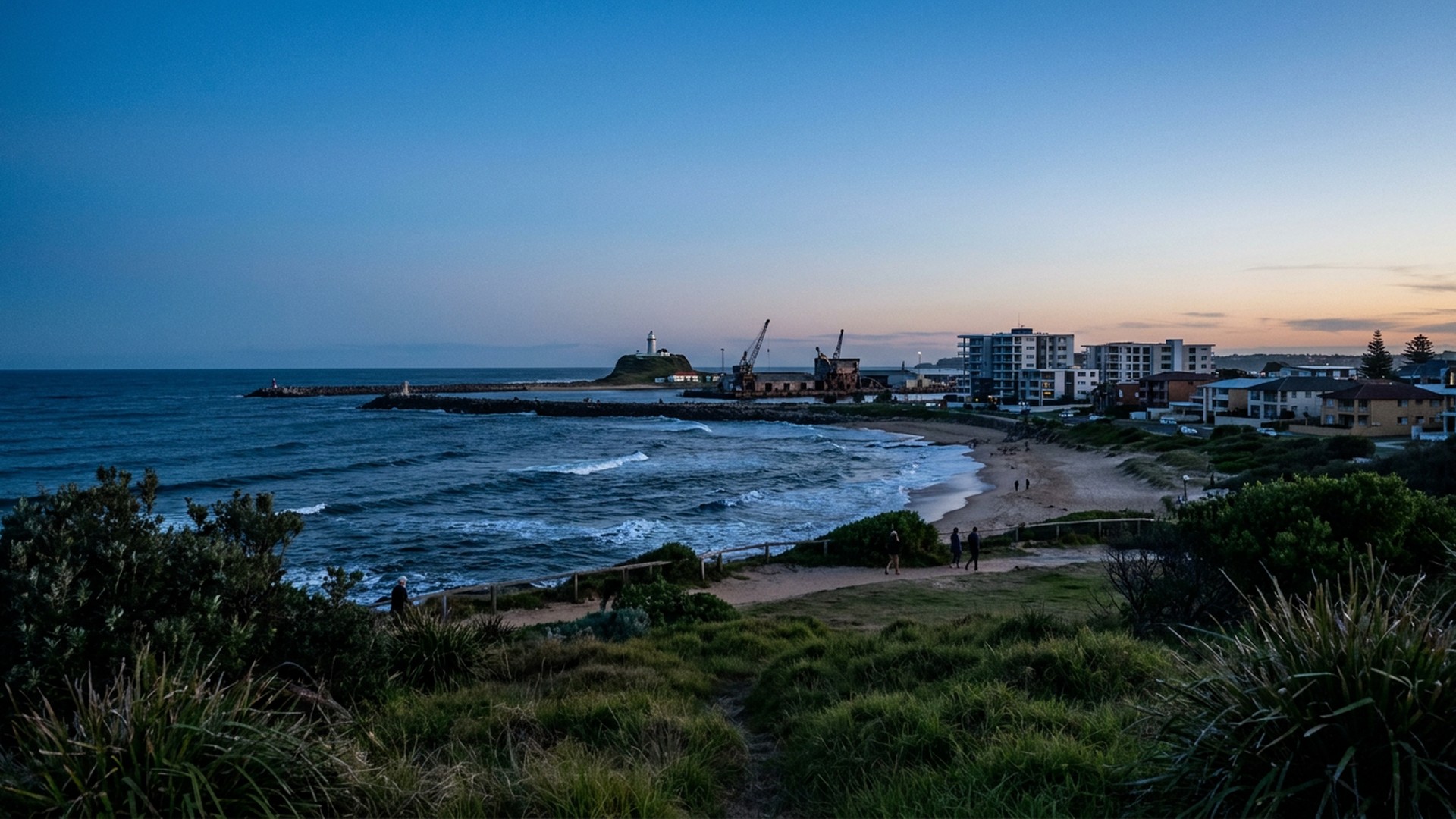 Shoreline and coastal vegetation in Newcastle, Australia