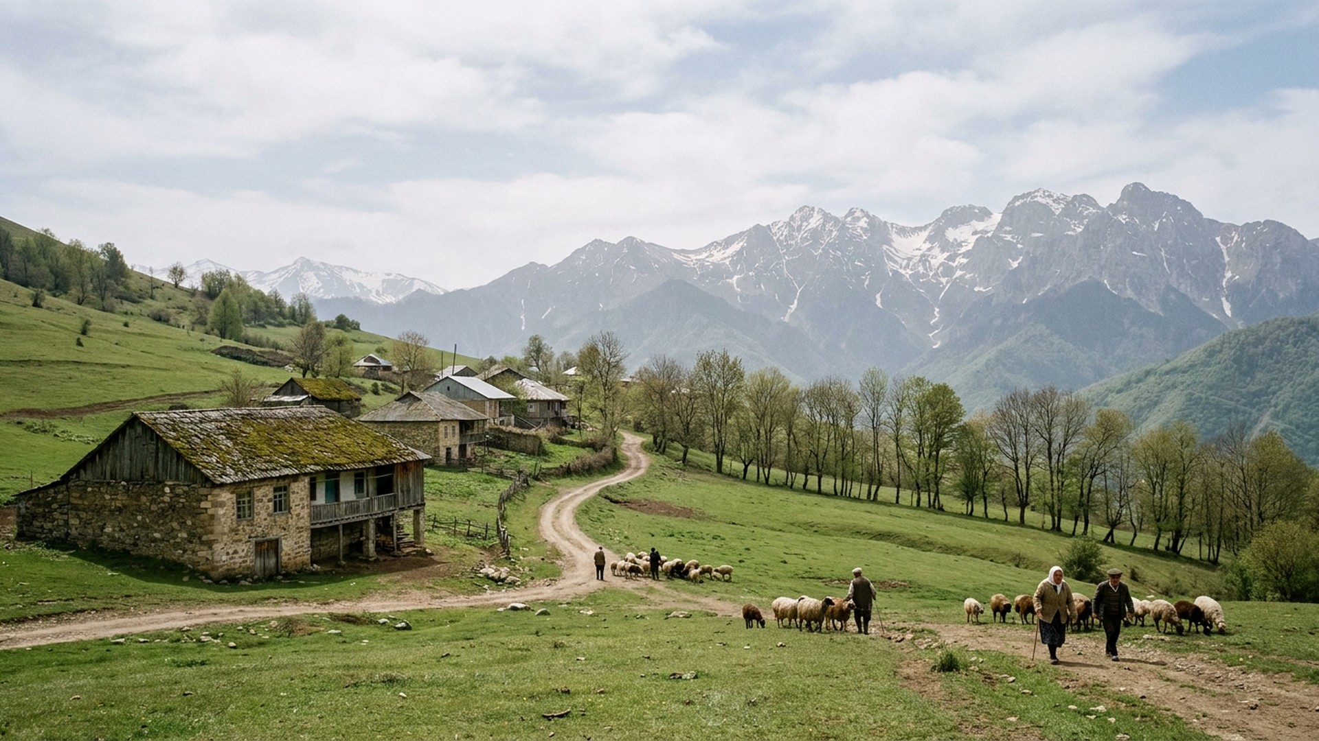 Meadow and treeline below the summits in Lerik, Azerbaijan